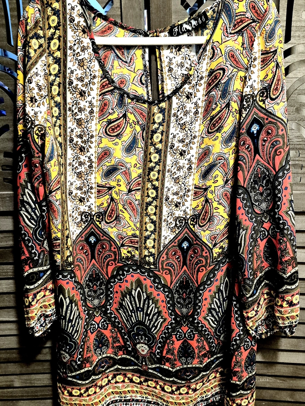 LAWLESS Paisley Mixed-Print Long Sleeve Tunic in Yellow and Red